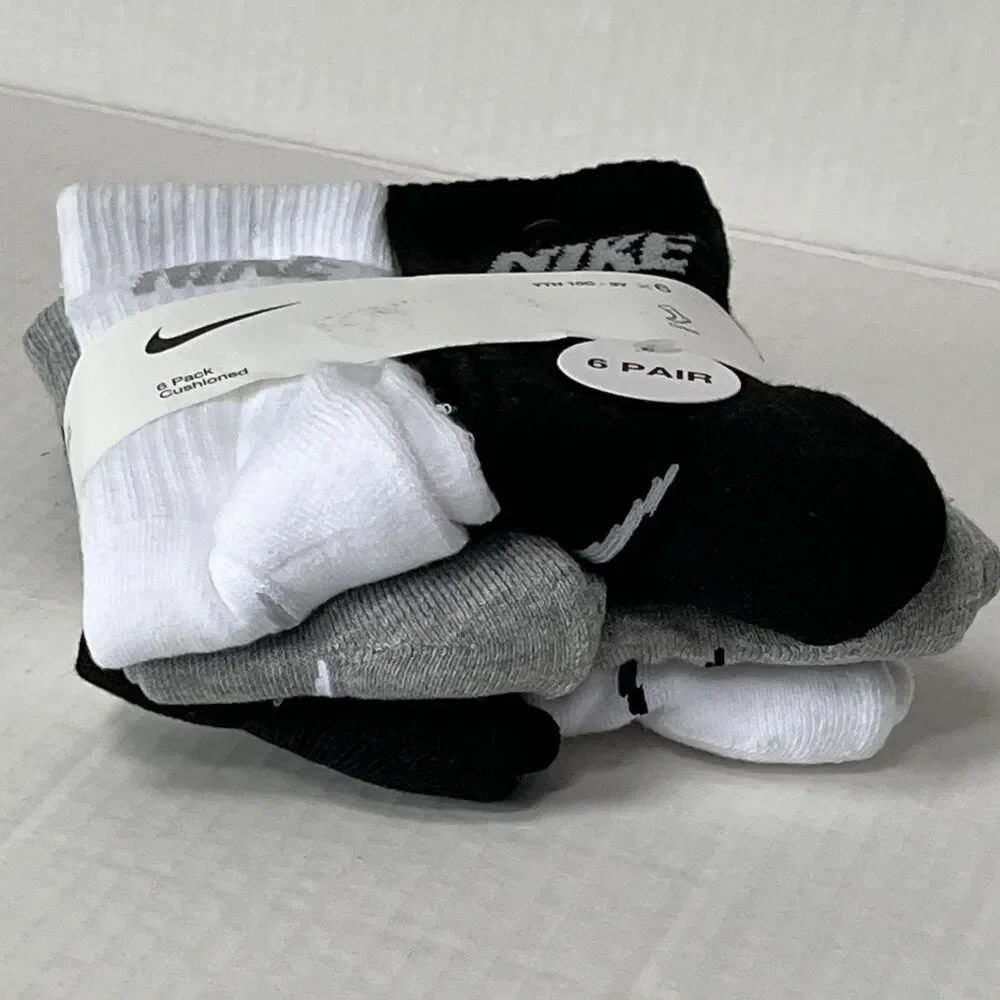 Nike Kids Performance Crew Cushioned Training Socks Sz XS 5-7 Shoe 10C-3Y 6-Pack